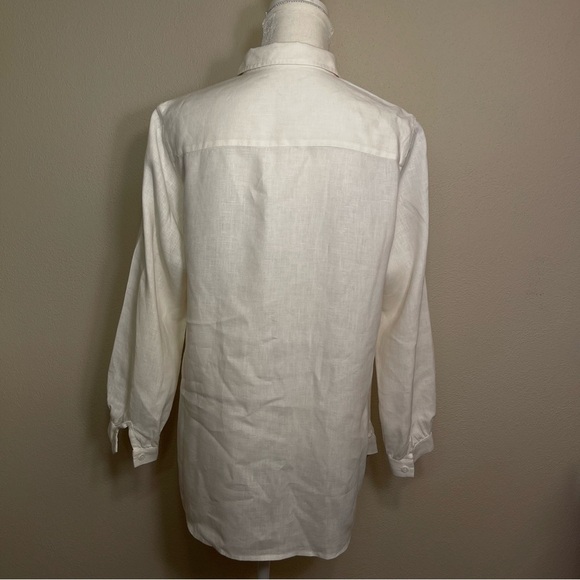 Vivid Linen Pleated Button Up Blouse With Roll Tab Sleeves Size Large - Picture 2 of 16
